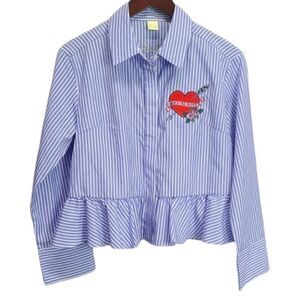 ‎Why-Ri Rover Striped Ruffled Blouse Size Small